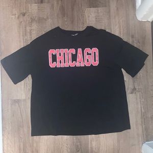SHEIN Black Chicago Oversized Drop Shoulder Tee